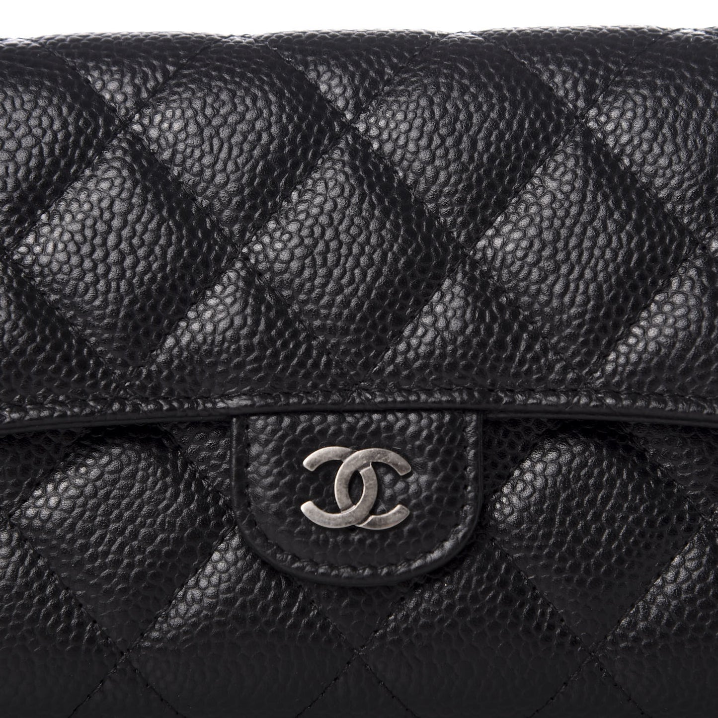 Caviar Quilted Large Flap Gusset Wallet Black