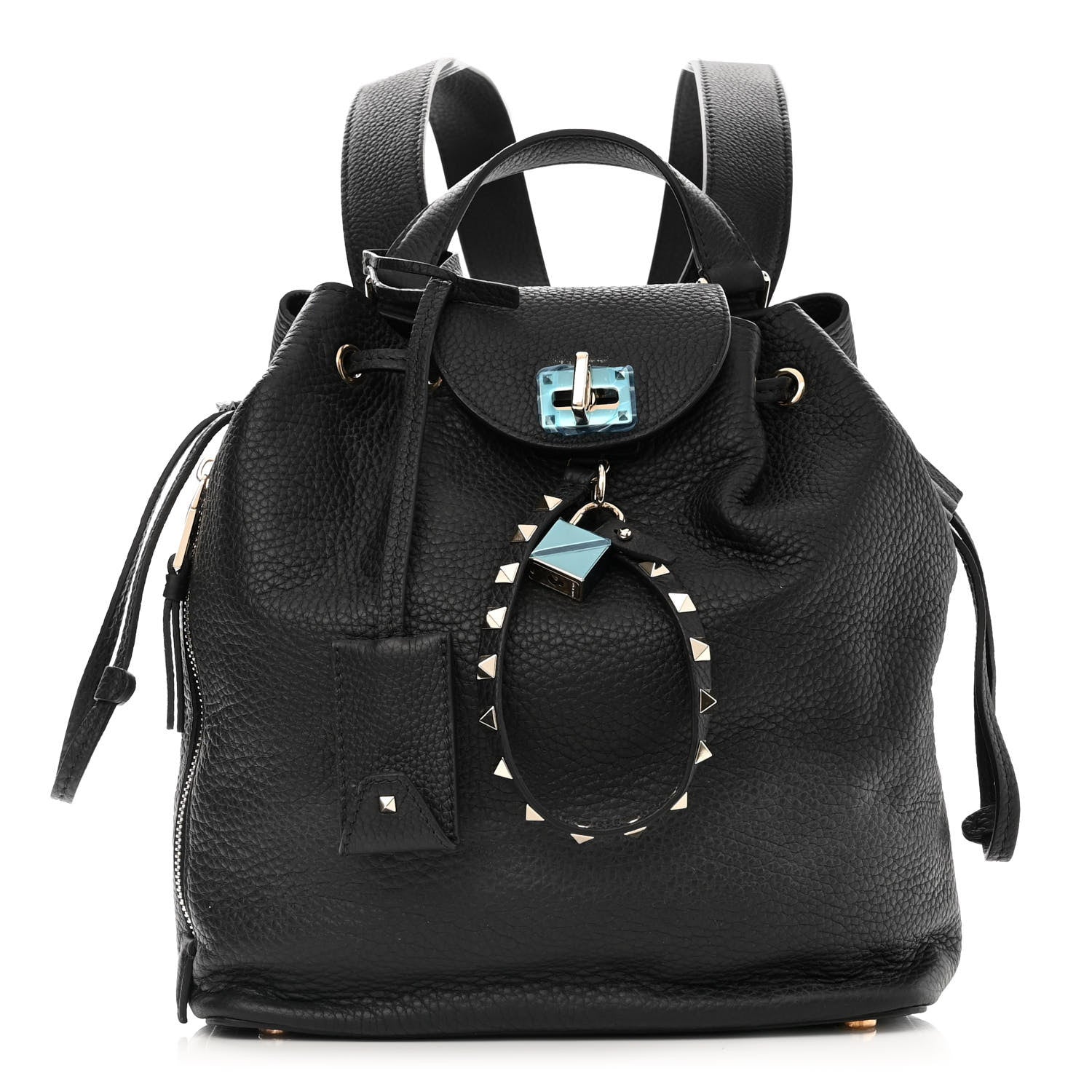 Valentino Garavani Pebbled Calfskin Rockstud Drawstring Backpack Black 1 of 10
