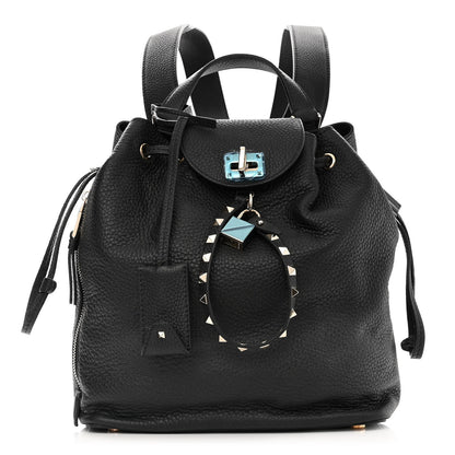 Valentino Garavani Pebbled Calfskin Rockstud Drawstring Backpack Black 1 of 10