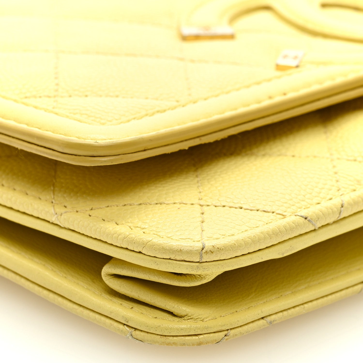 Chanel Caviar Quilted CC Filigree Wallet On Chain WOC Yellow 8 of 10