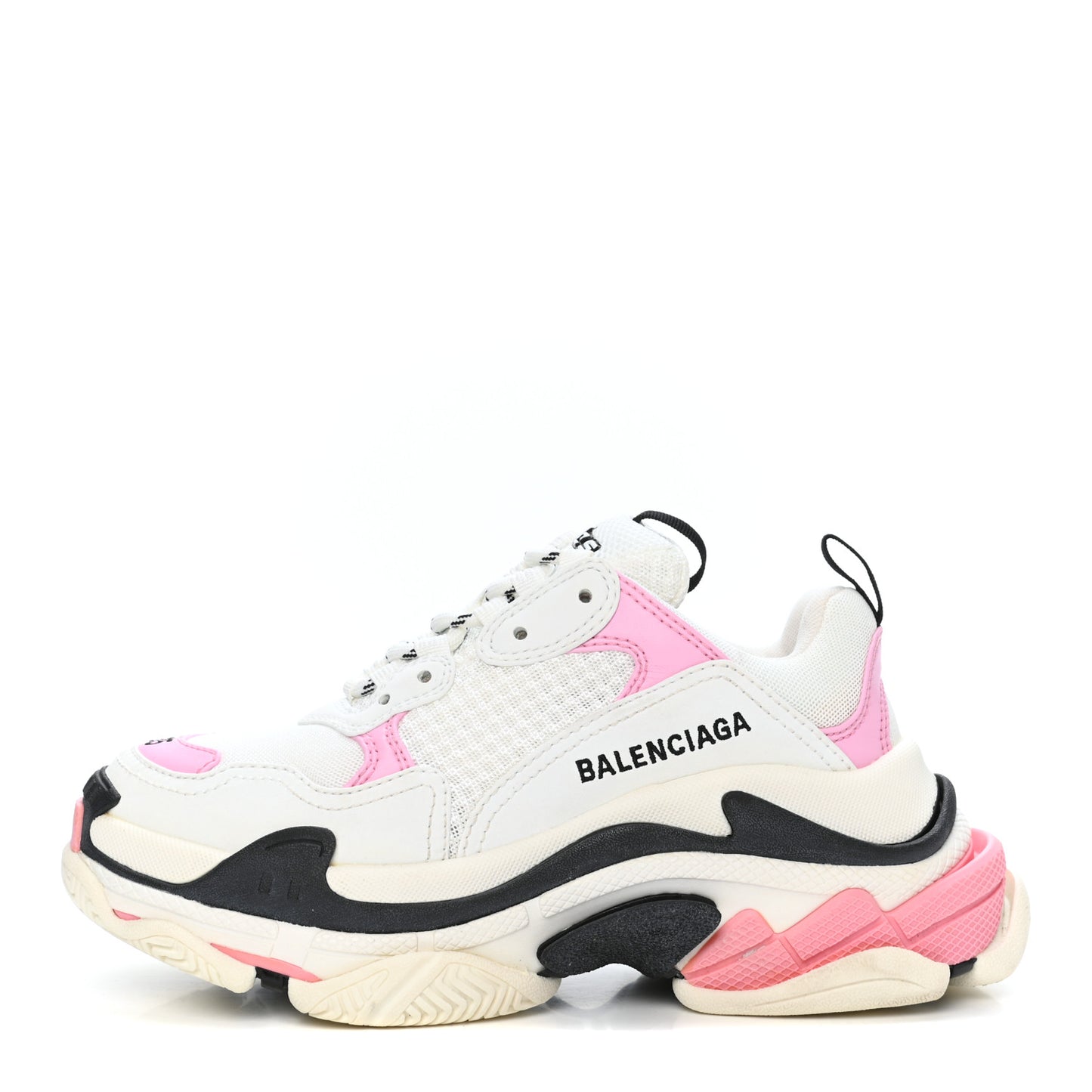 Fabric Mesh Washed Effect Womens Triple S Sneakers 35 Pink White Black
