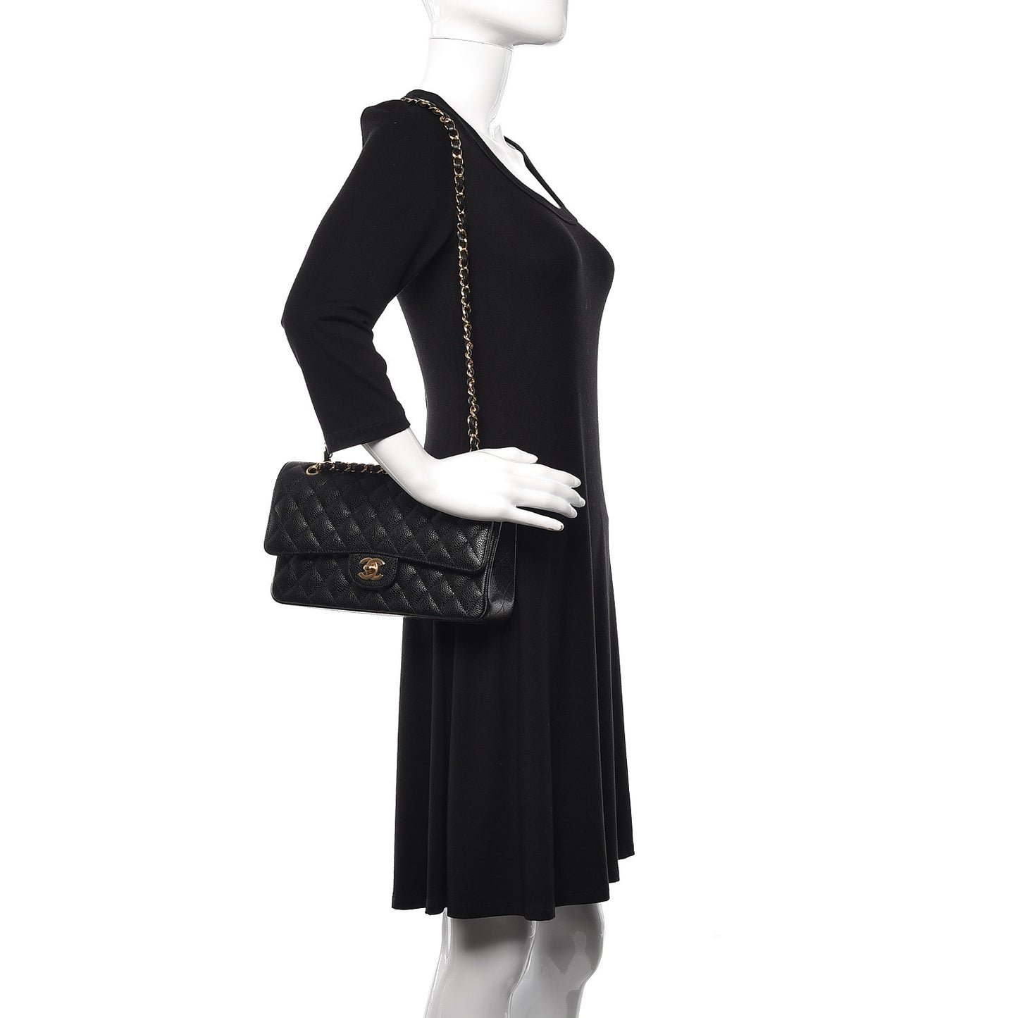 Caviar Quilted Medium Double Flap Black
