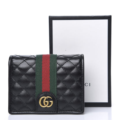 Gucci Calfskin Web Trapuntata GG Marmont Card Case Wallet Black 9 of 9