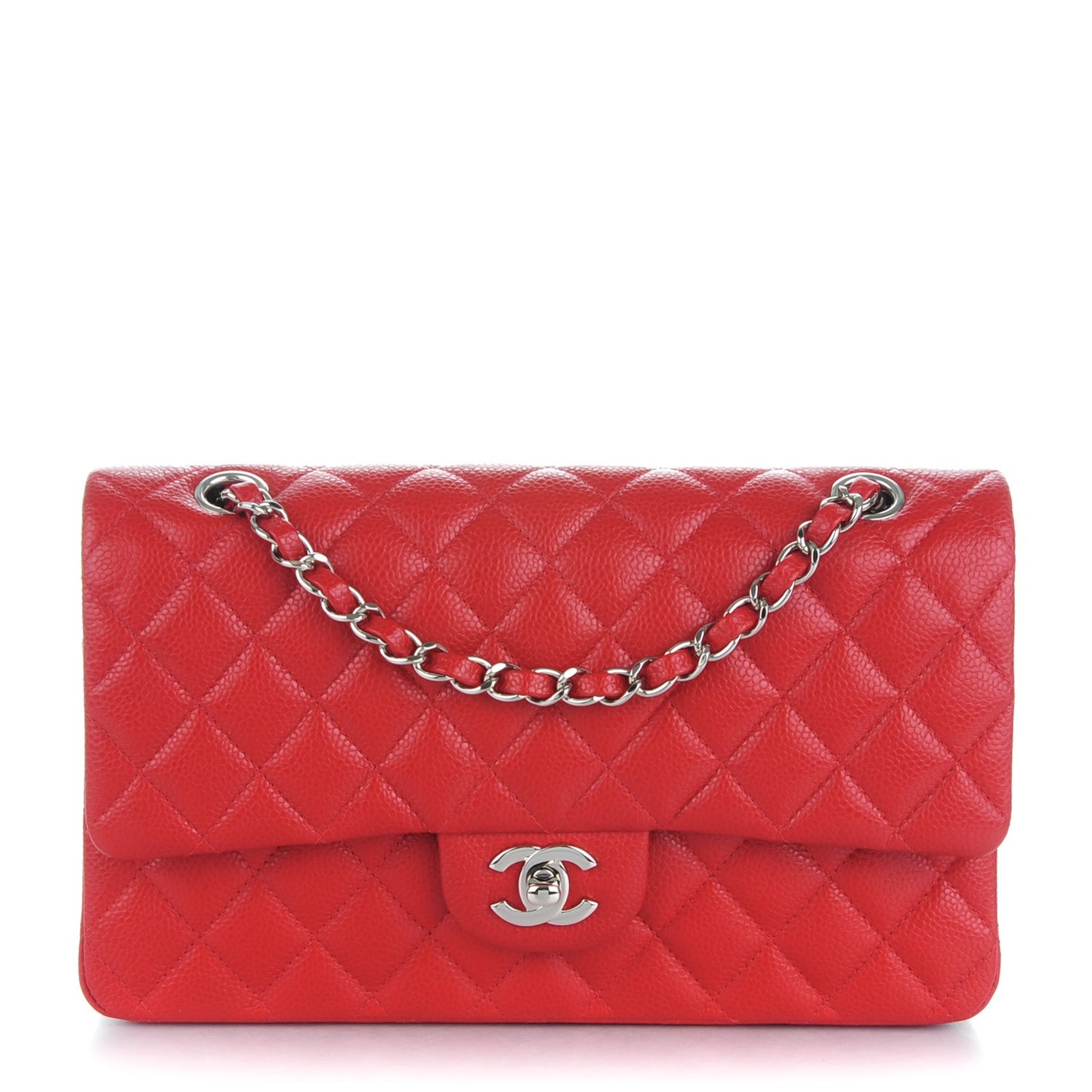 Caviar Quilted Medium Double Flap Red