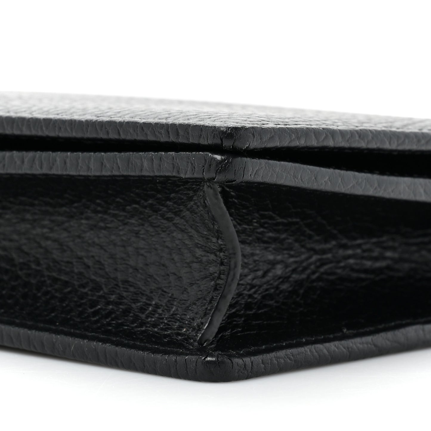 Dollar Calfskin Enamel Monochrome Mini GG Marmont Chain Wallet Black