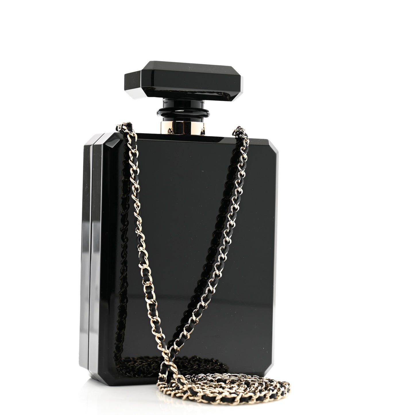 Plexiglass Perfume Bottle Clutch Black Gold