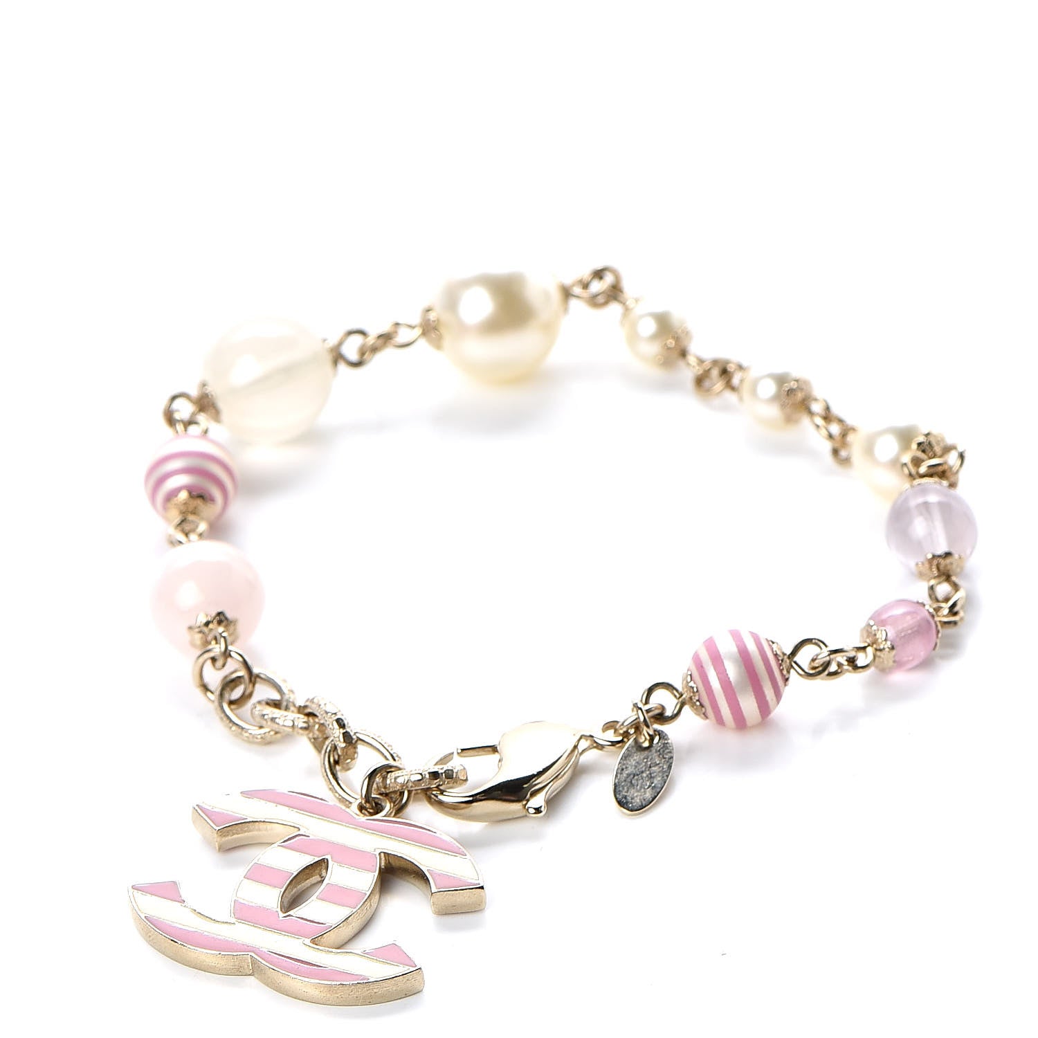 Chanel Beaded Crystal CC Bracelet Pink Gold 1 of 6