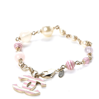 Chanel Beaded Crystal CC Bracelet Pink Gold 1 of 6