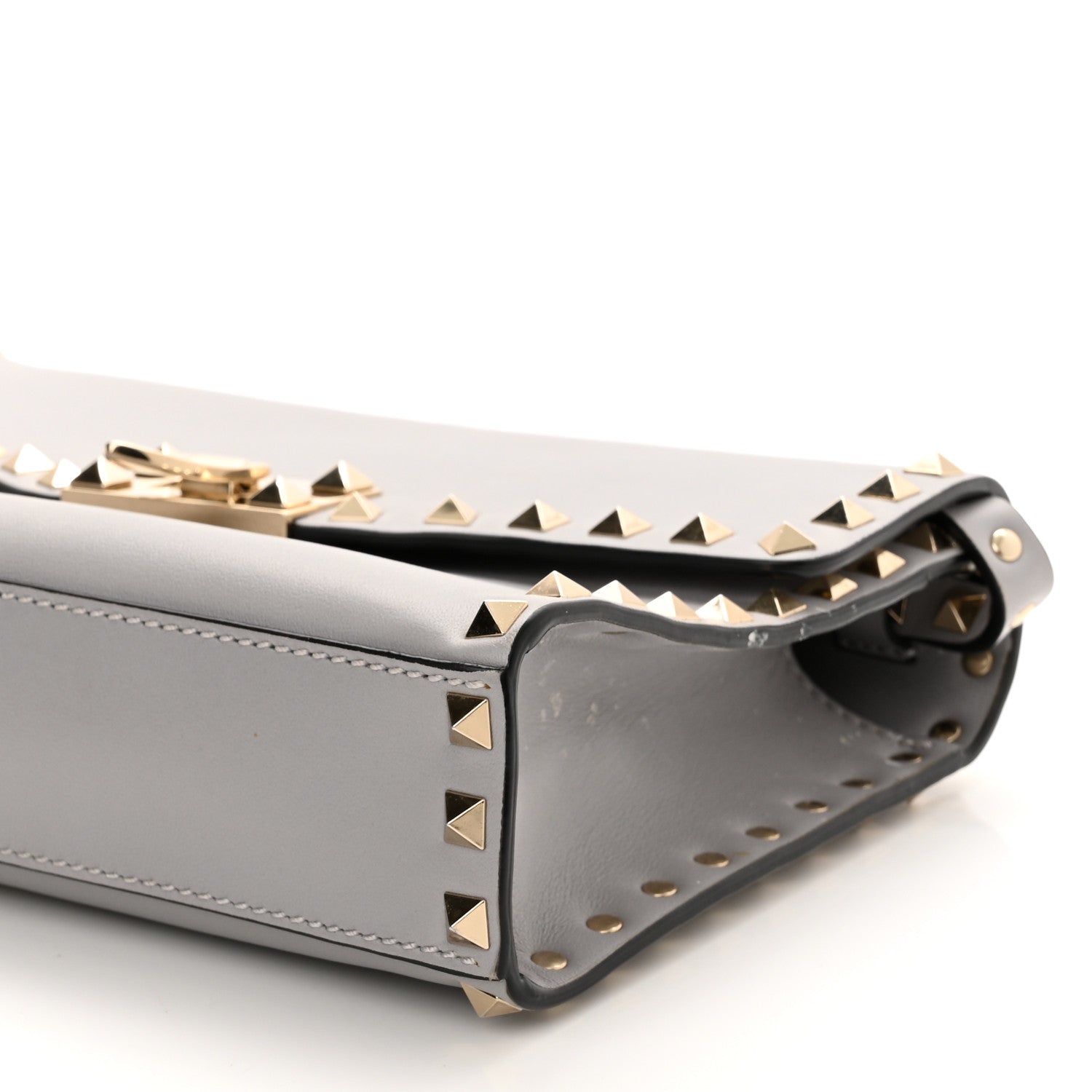 Valentino Garavani Pebbled Calfskin Medium Rockstud Flip Lock Crossbody Bag Pastel Grey 9 of 12