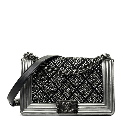 Chanel Metallic Lambskin Embellished Medium Boy Flap Black Silver 1 of 4