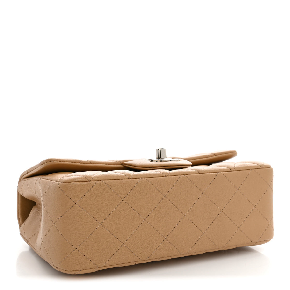 Lambskin Quilted Mini Rectangular Flap Dark Beige