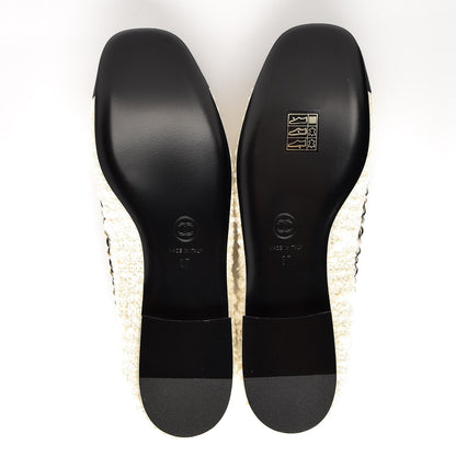 Chanel Tweed Grosgrain Chained Cap Toe Ballerina Flats 37 Ivory Black 5 of 9