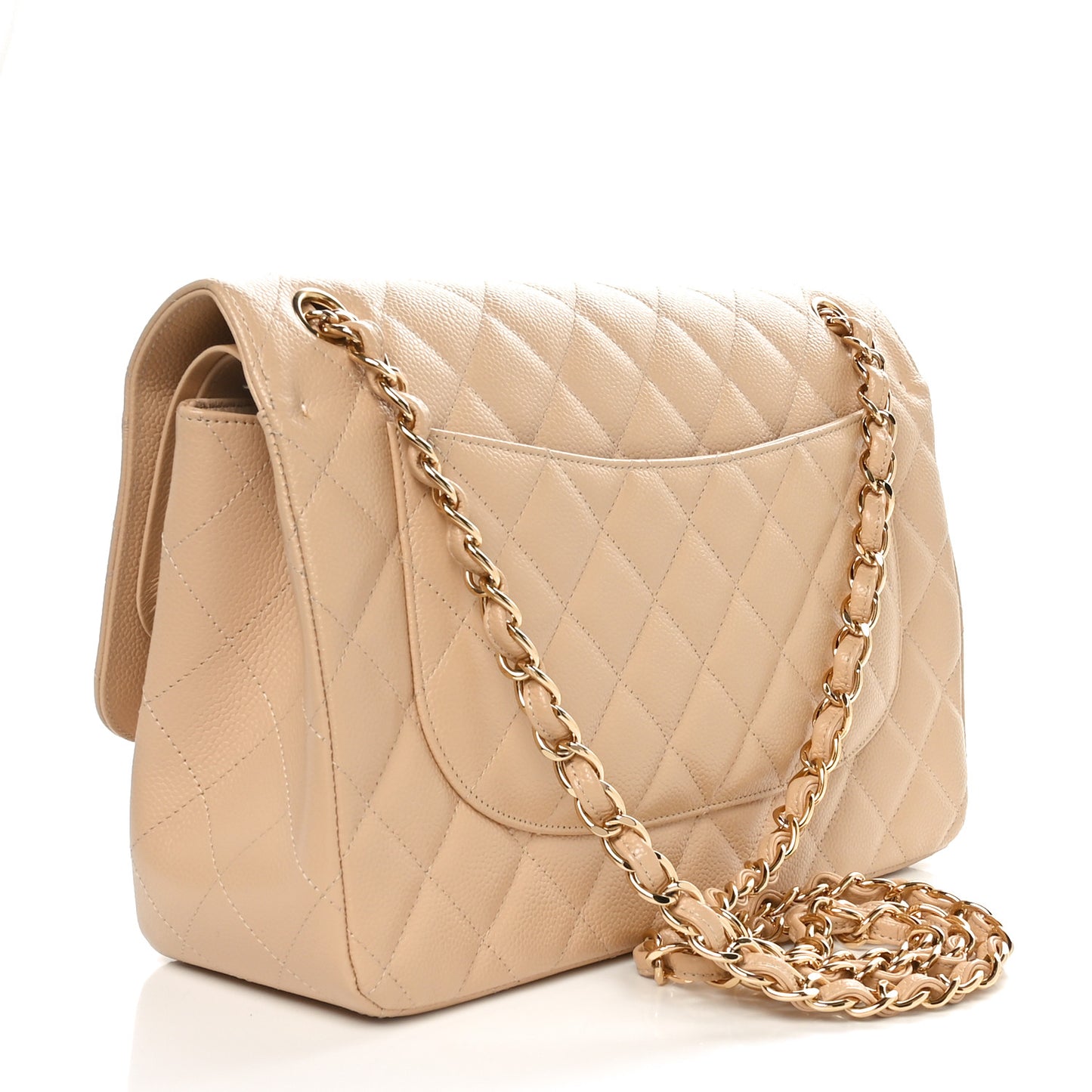 Caviar Quilted Jumbo Double Flap Beige