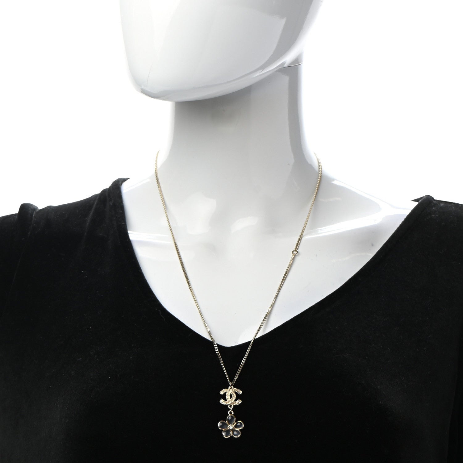 Chanel Metal Resin Diamante CC Flower Necklace Gold 2 of 6