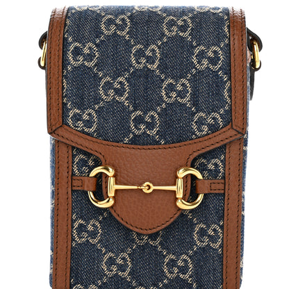 Gucci New Denim GG Monogram Dollar Calfskin Mini Horsebit 1955 Crossbody Bag Blue Tea Cuir Epilog 8 of 11