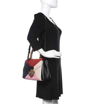 Gucci Calfskin Bamboo Trapuntata Queen Margaret Top Handle Bag Blue Agata Hibiscus Red Mystic White Sugar Pink 2 of 10