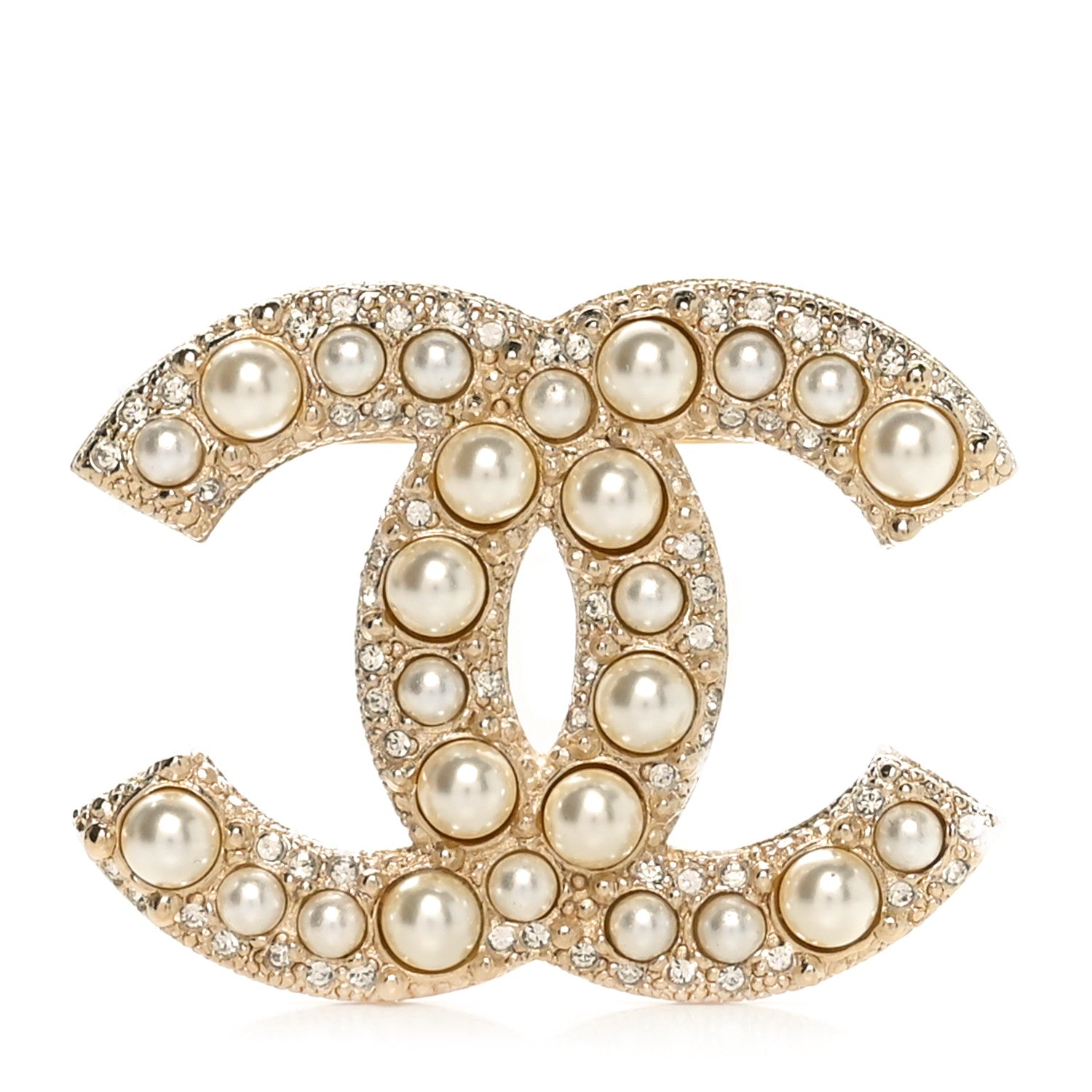 Chanel Metal Crystal Graduated Pearl CC Brooch Gold 1 of 4