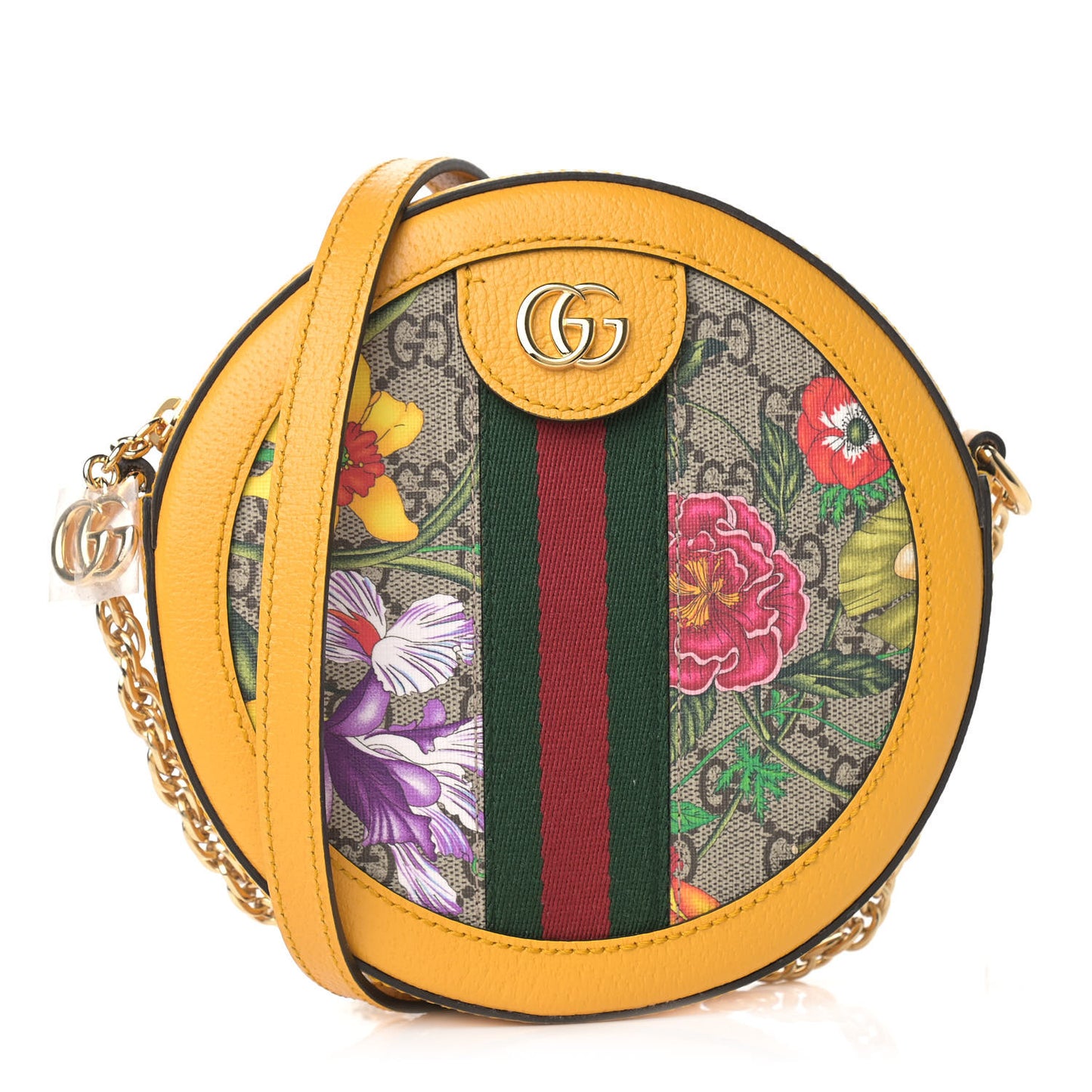GG Supreme Monogram Flora Web Mini Ophidia Round Shoulder Bag Beige Multicolor Crop