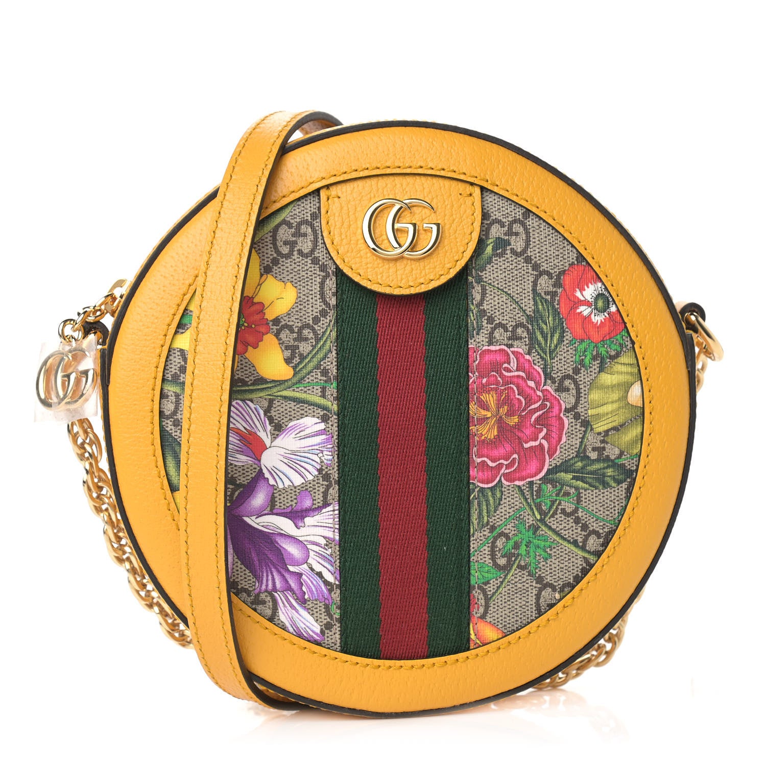 Gucci GG Supreme Monogram Flora Web Mini Ophidia Round Shoulder Bag Beige Multicolor Crop 1 of 9
