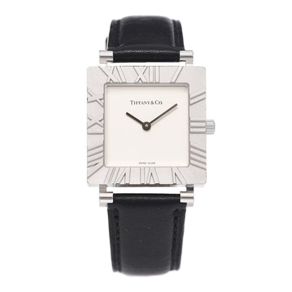 Tiffany Sterling Silver Calfskin 27mm Atlas Square Quartz Watch 1 of 4