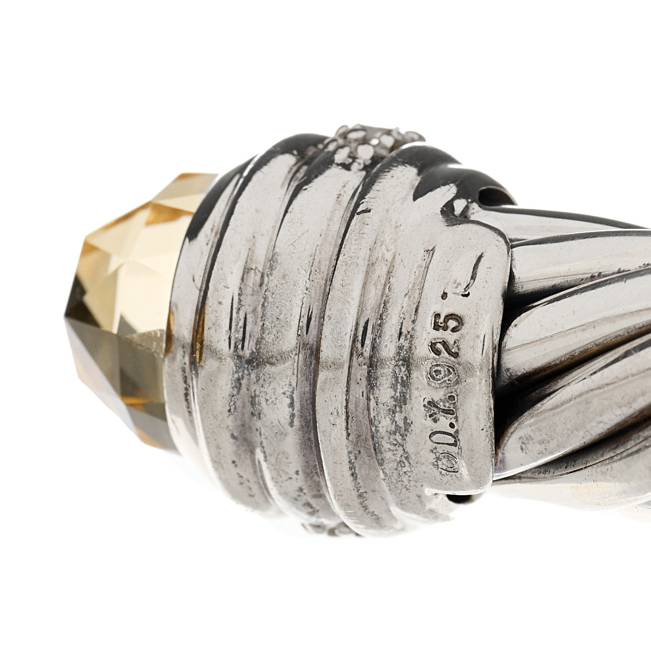 David Yurman Sterling Silver Diamond Citrine 10mm Cable Classics Hinged Bracelet 3 of 3
