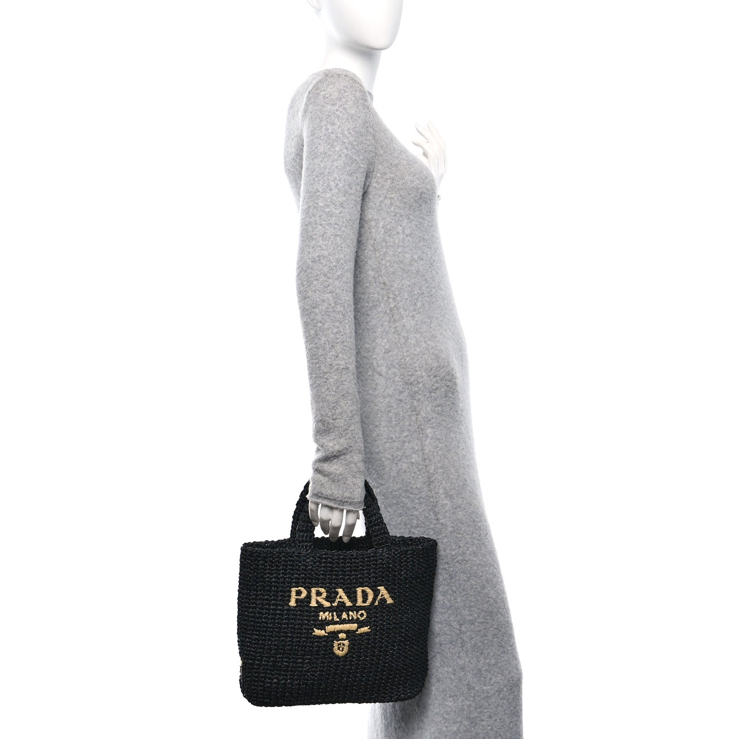 Prada Yarn Raffia Effect Crochet Small Logo Tote Black 2 of 9