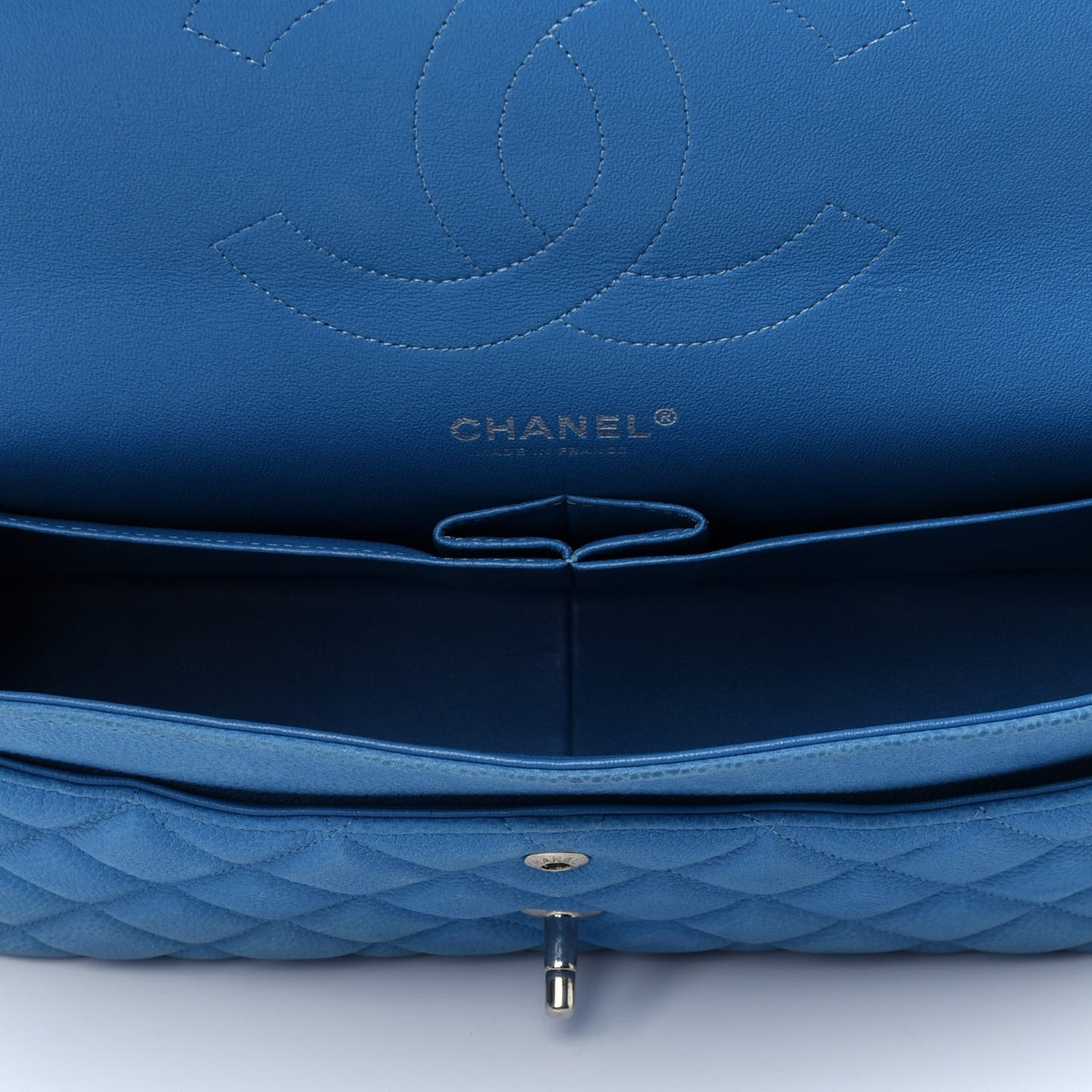 Caviar Quilted Jumbo Double Flap Blue