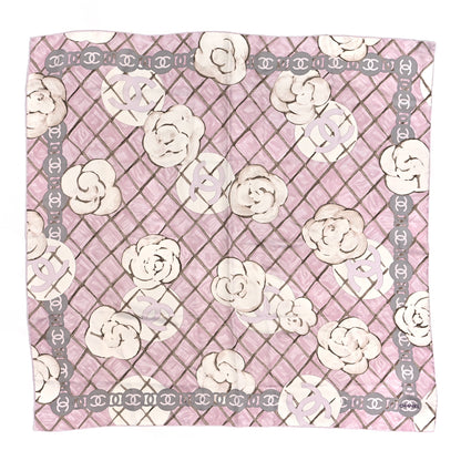 Chanel Silk CC Logo Camellia Scarf White Pink 1 of 4