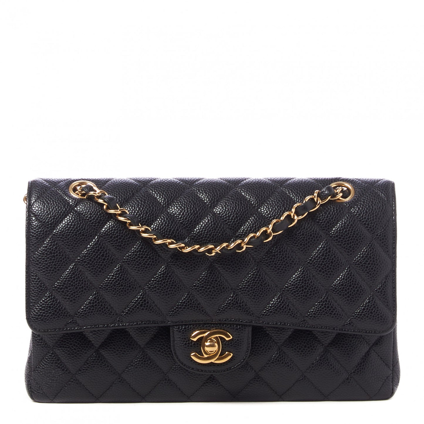Caviar Quilted Medium Double Flap Black