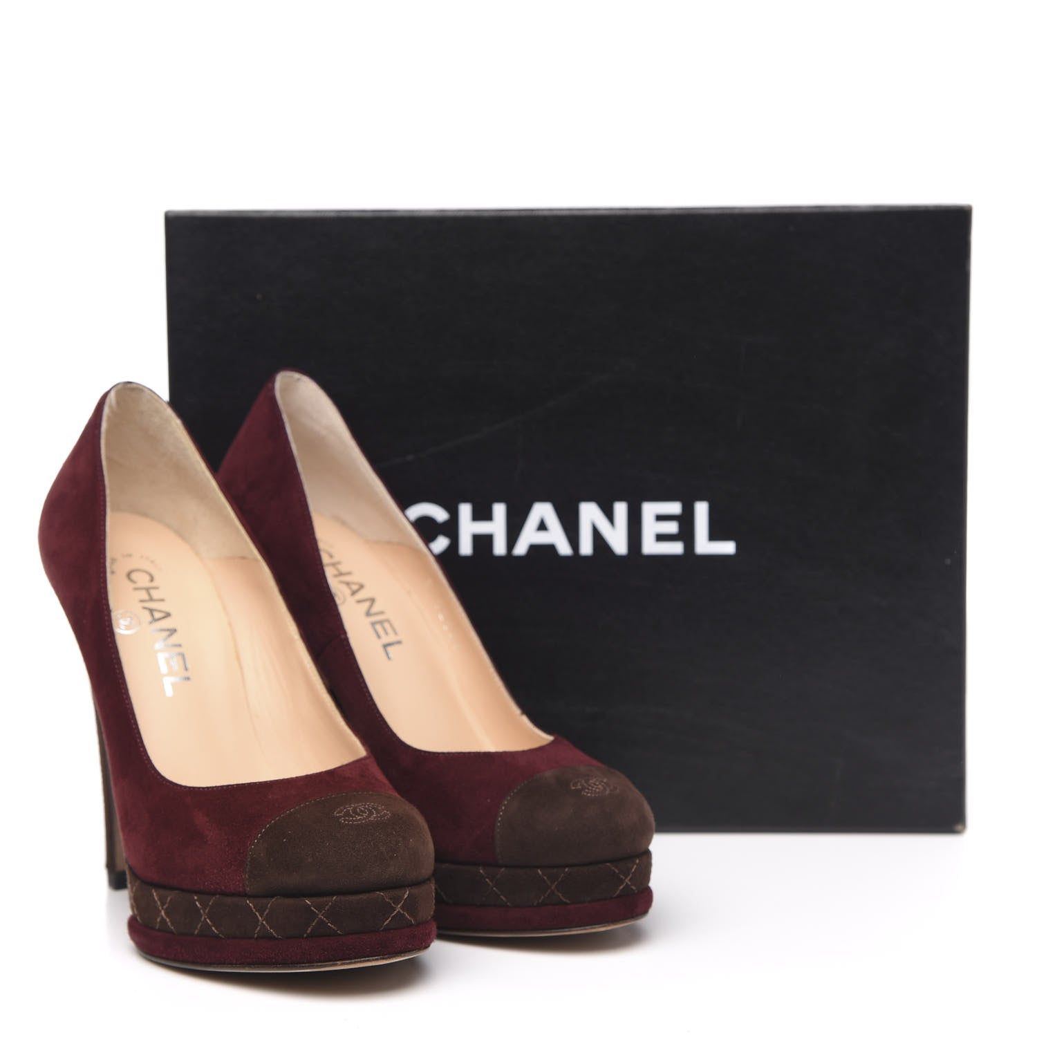 Chanel Suede Cap Toe CC Platform Pumps 36.5 Burgundy Brown 8 of 8