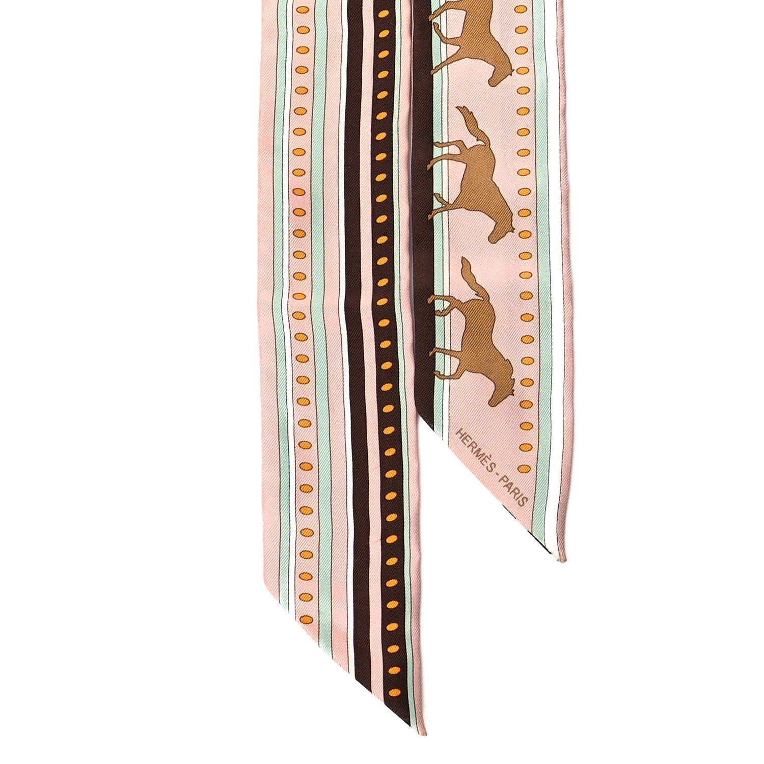 Hermes Silk Sequences Twilly Rose Pale Chocolat Vert D'Eau 3 of 3