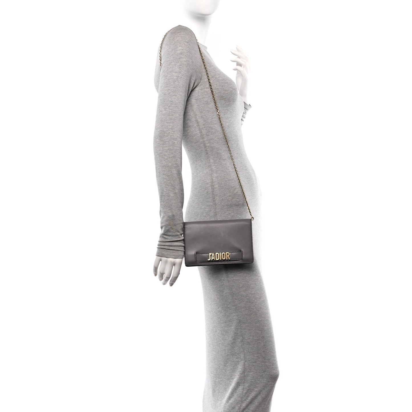 Calfskin J'Adior Wallet on Chain Pouch Grey