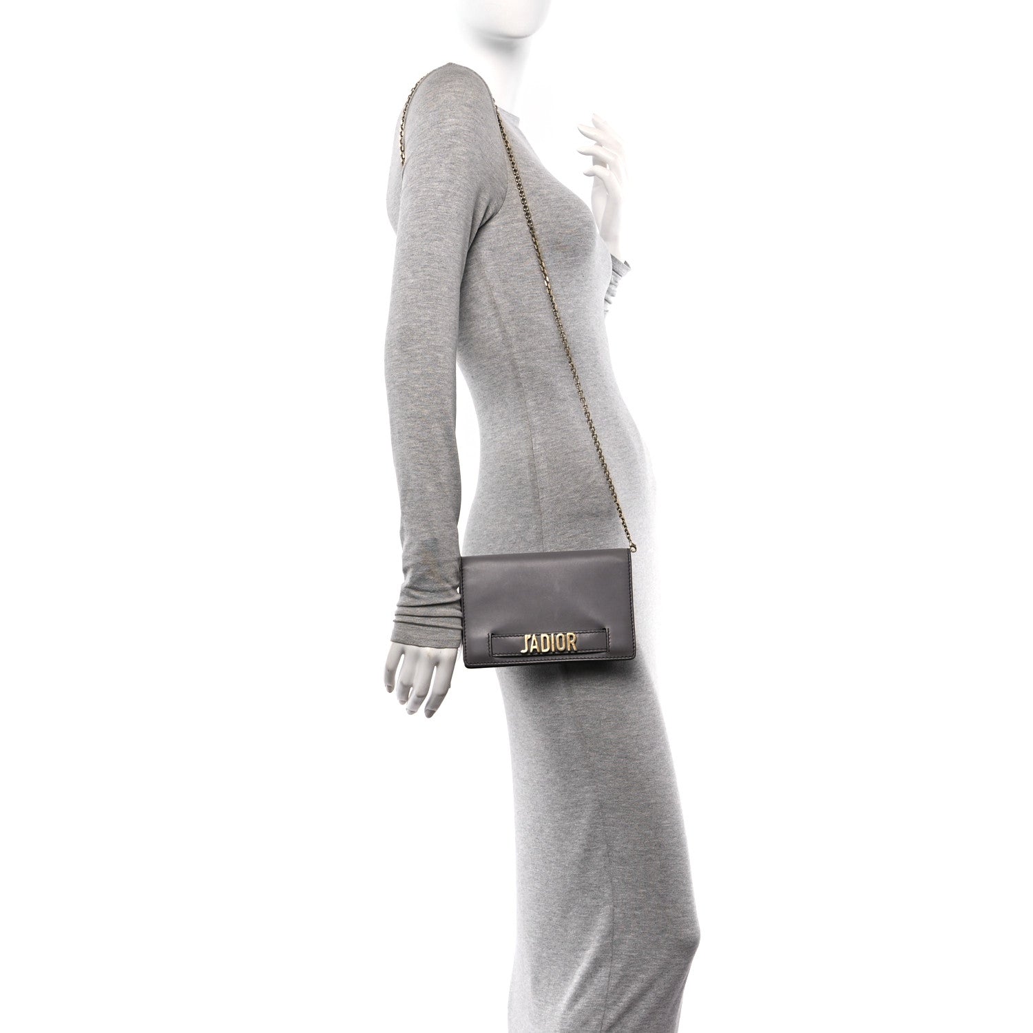 Christian Dior Calfskin J'Adior Wallet on Chain Pouch Grey 2 of 13