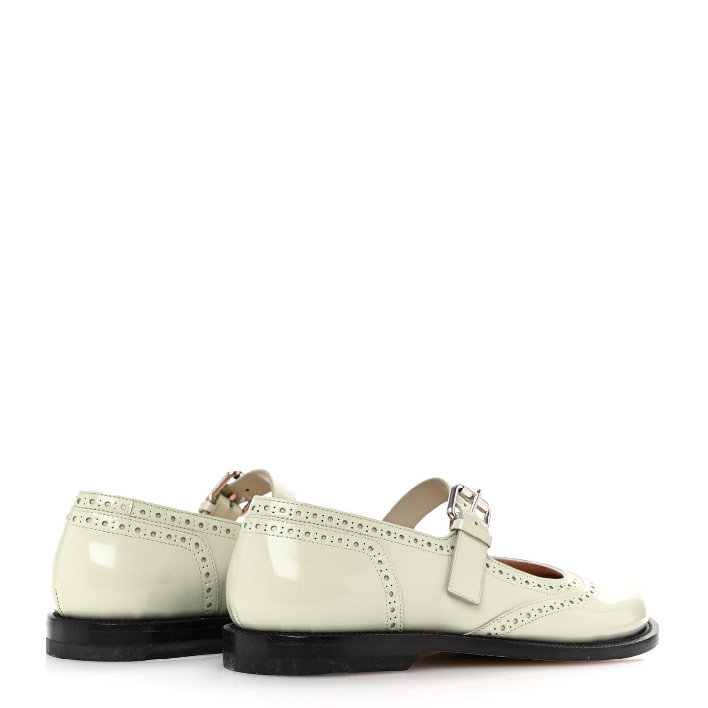 Brushed Calfskin Mary Jane Flats 37 Light Green