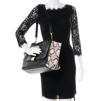 Celine Python and Calfskin Small Trapeze Black Natural 2 of 8