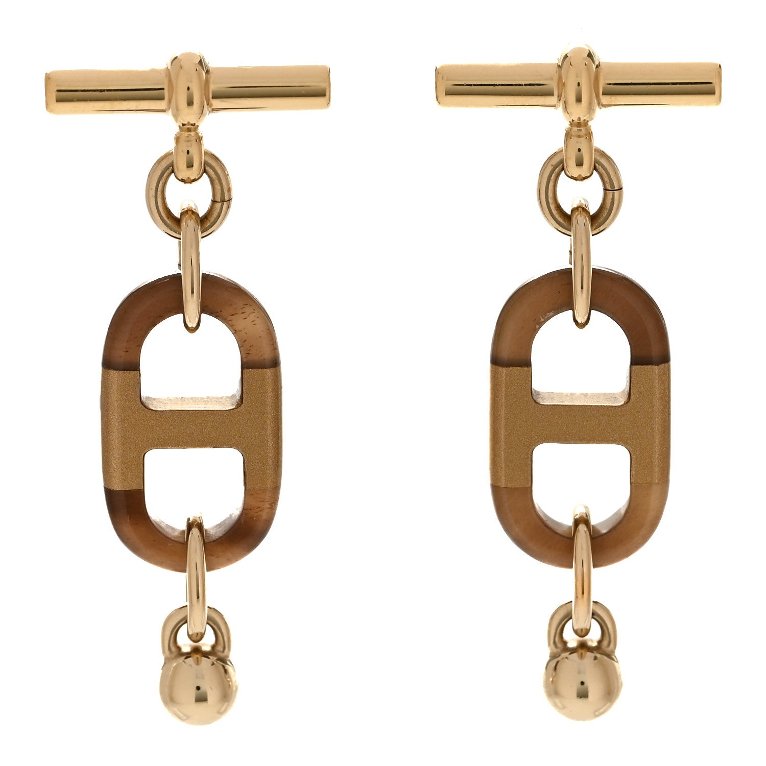 Hermes Lacquered Horn Permabrass Small Sur Mer Drop Earrings Gold Black 1 of 5