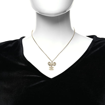 Chanel Metal Crystal CC Bow Drop Necklace Gold 2 of 5