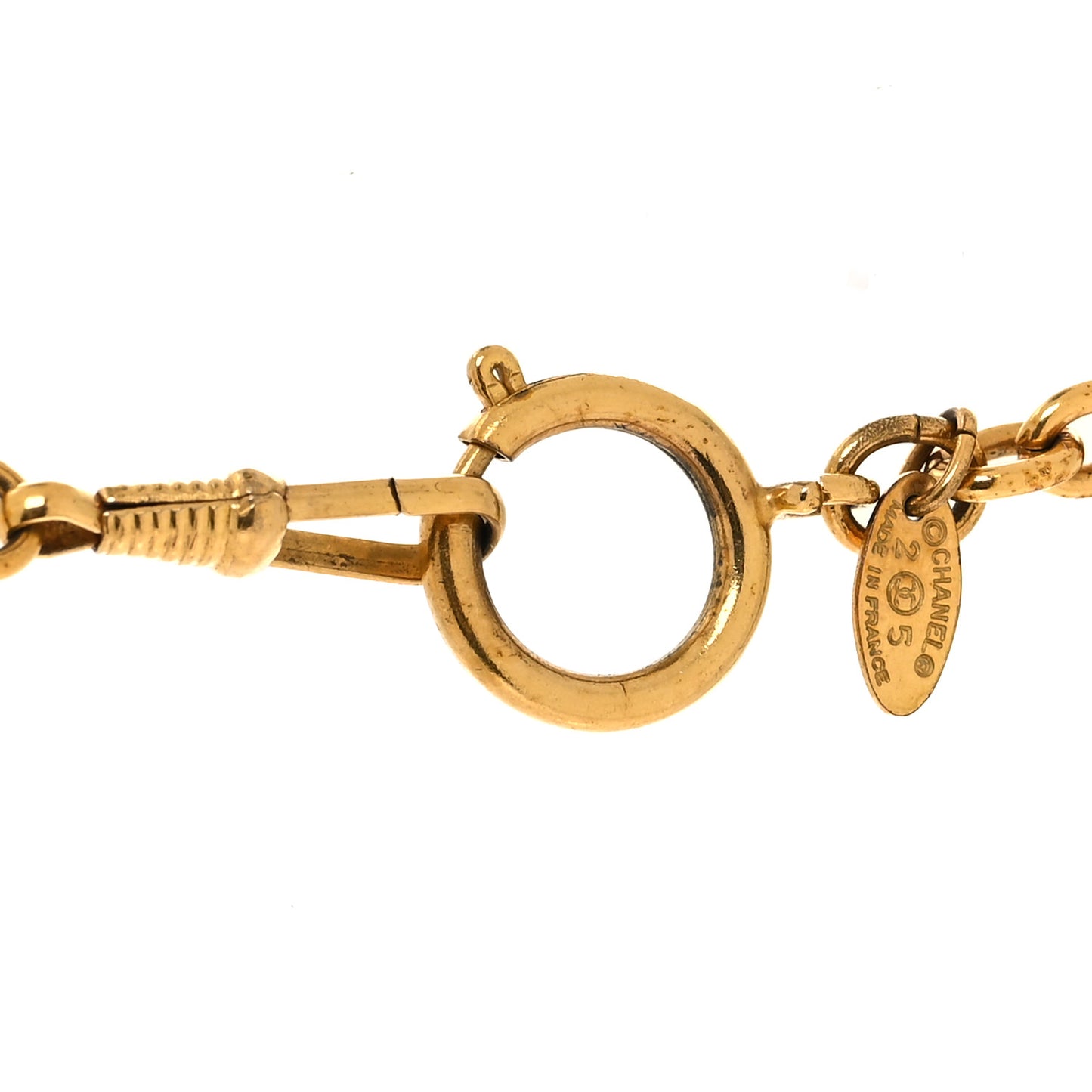 Metal Quilted CC Long Necklace Gold