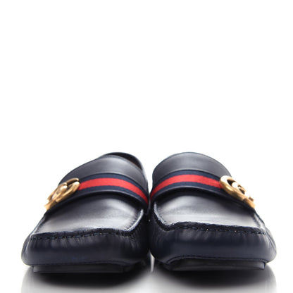 Gucci Velvety Calfskin Web Mens Noel Driver Loafers 10 Blue 2 of 12
