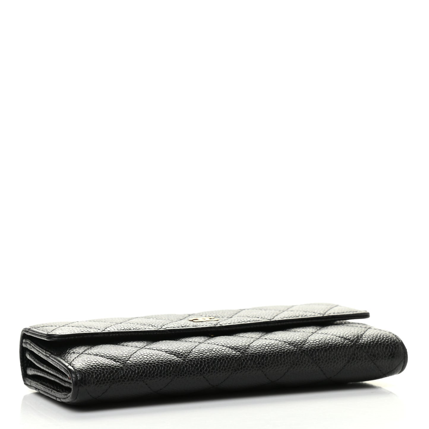 Caviar Quilted Large Gusset Flap Wallet Black