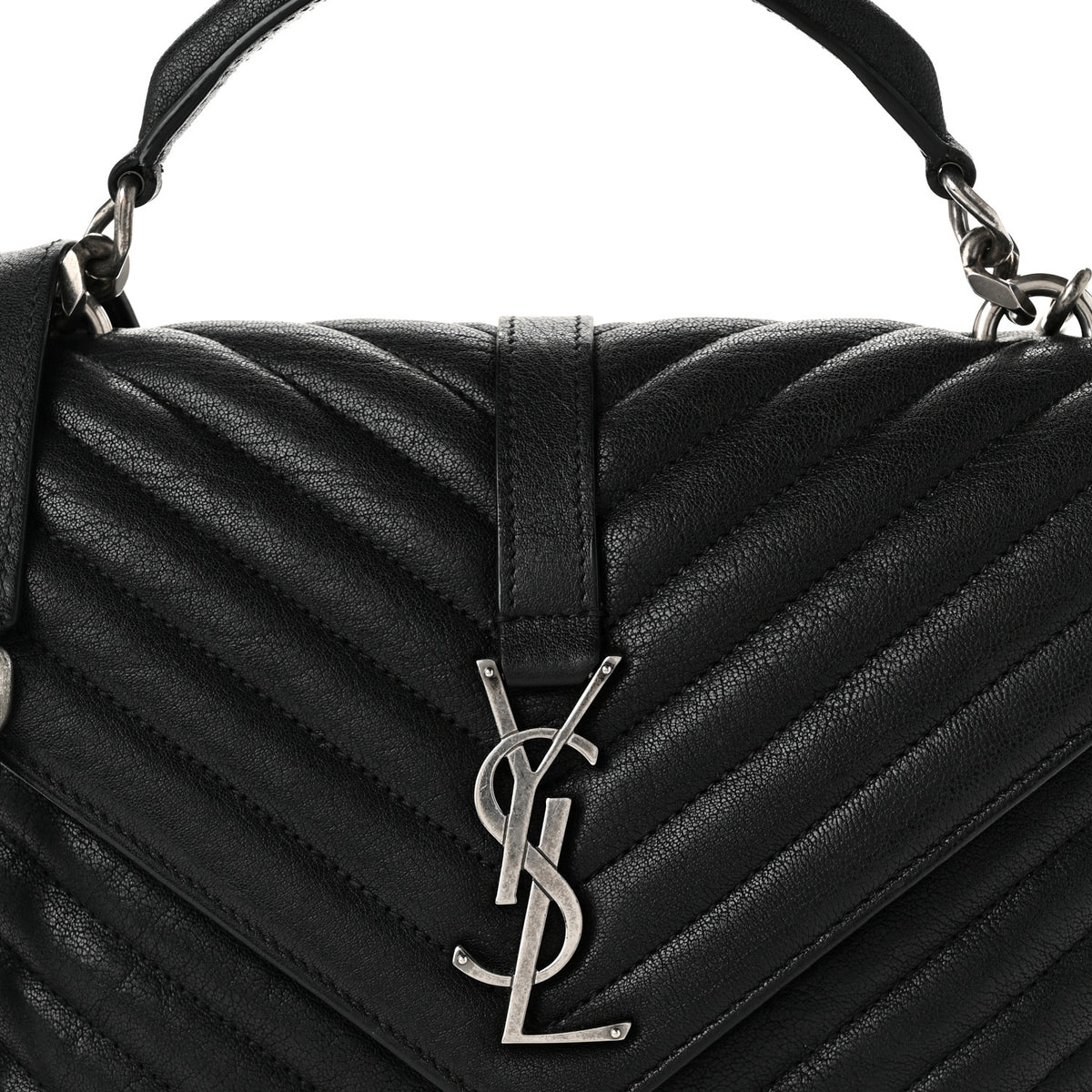 Saint Laurent Sheepskin Matelasse Chevron Monogram Medium College Bag Black 8 of 10