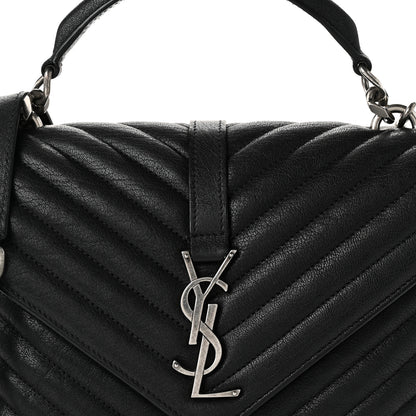 Saint Laurent Sheepskin Matelasse Chevron Monogram Medium College Bag Black 8 of 10