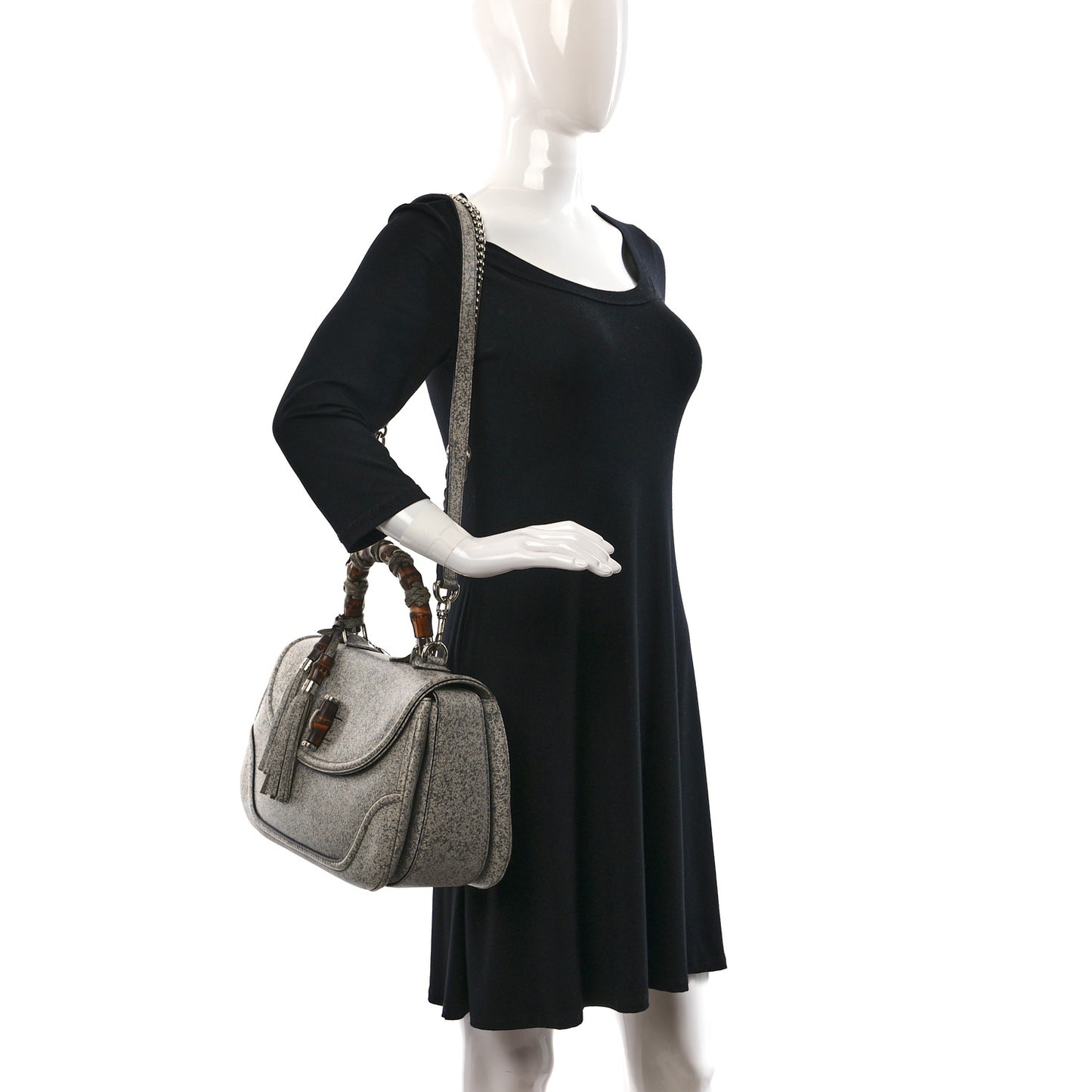Calfskin Large New Bamboo Top Handle Bag Light Grey
