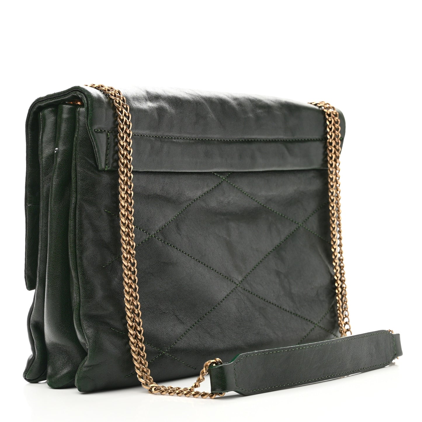 Lambskin Quilted Medium Sugar Flap Shoulder Bag Bottle Green
