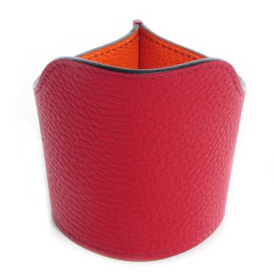Hermes Taurillon Clemence Togo Petit H Cup Holder Rouge Garance Orange 1 of 5