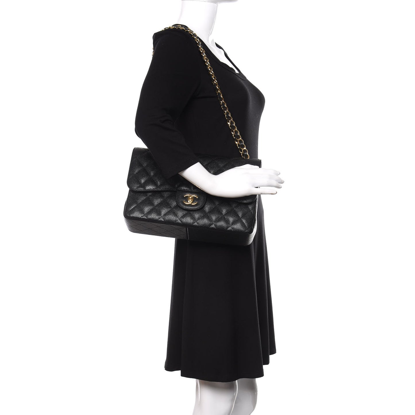 Caviar Quilted Jumbo Double Flap Black