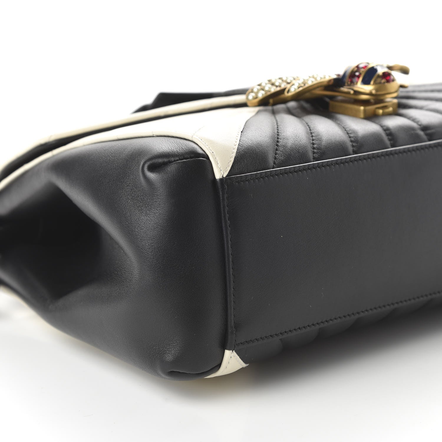 Gucci Calfskin Bamboo Trapuntata Queen Margaret Top Handle Bag Mystic White Black 7 of 11