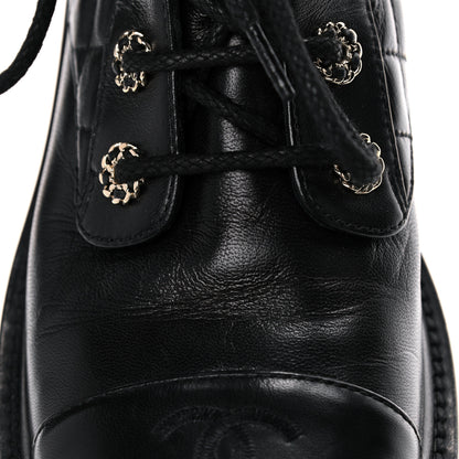 Chanel Shiny Lambskin Quilted Lace Up Combat Boots 38.5 Black 10 of 10