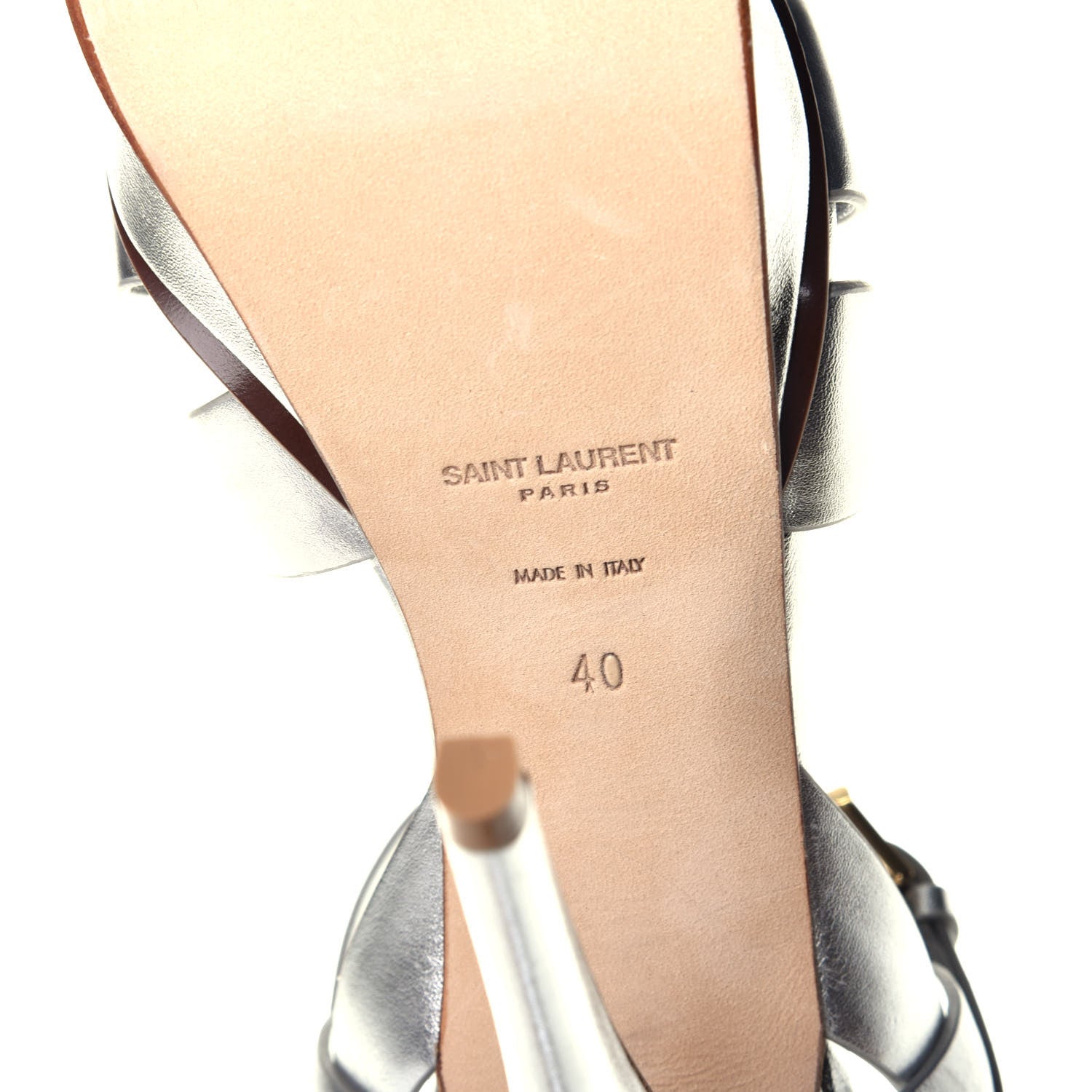 Saint Laurent Metallic Calfskin Tribute 105 Platform Sandals 40 Silver 6 of 7