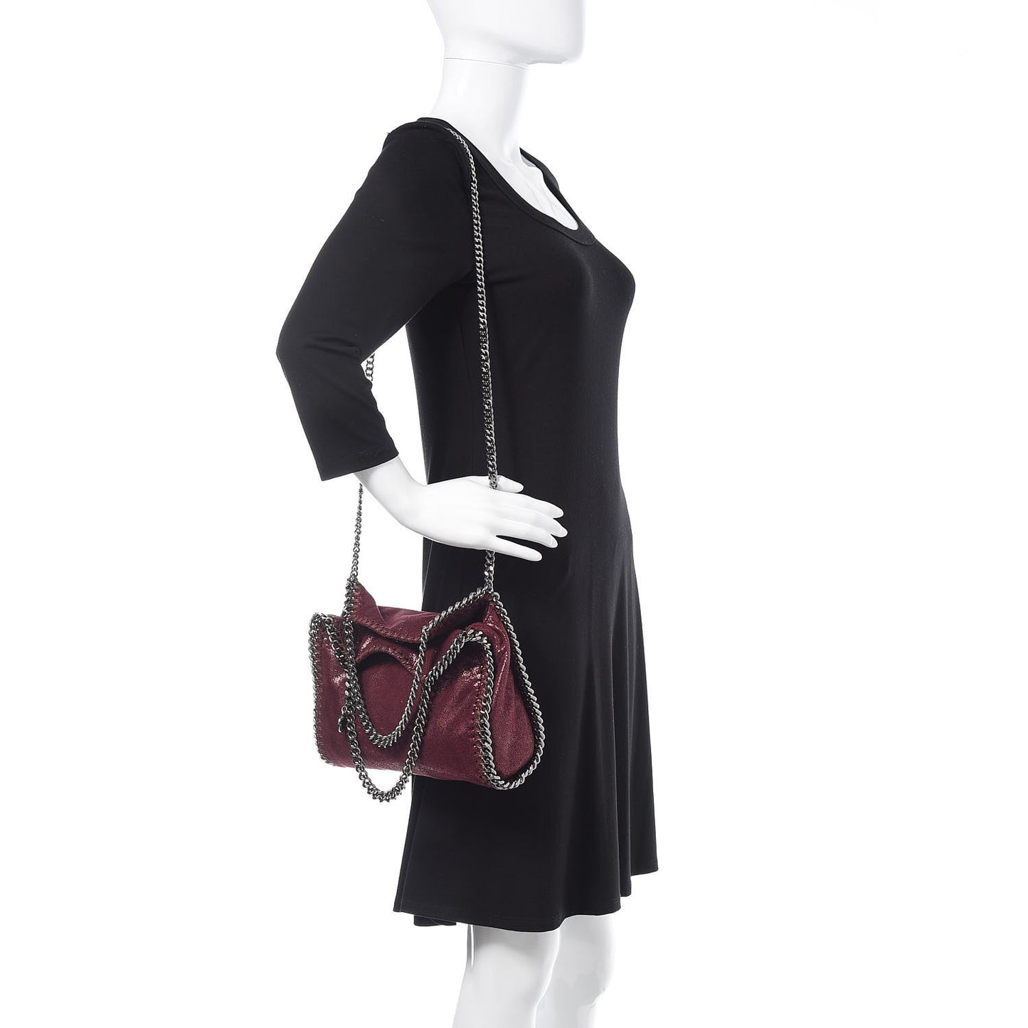 Metallic Crackle Mini Falabella Fold Over Tote Burgundy